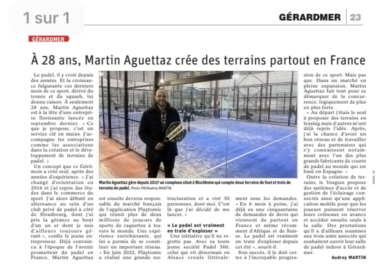 article journal Vosges Matin - Padel360